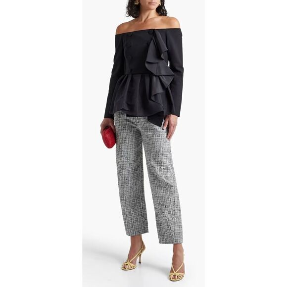 Carolina Herrera Off the Shoulder Ruffled Wool Blend Peplum Top NWT Size 10 - Picture 1 of 9